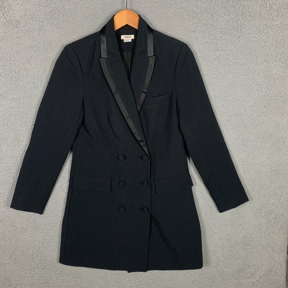 Jason Wu Tuxedo Blazer Dress Womens Medium Black Double Breasted Satin Trim Mini - Picture 1 of 12